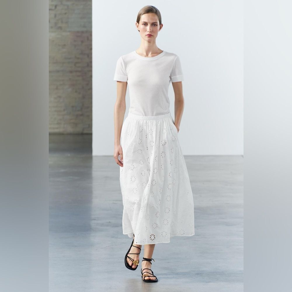 NWT Zara Women’s Cotton Lined Embroidered Eyelet Maxi Skirt Size XL - Picture 12 of 15